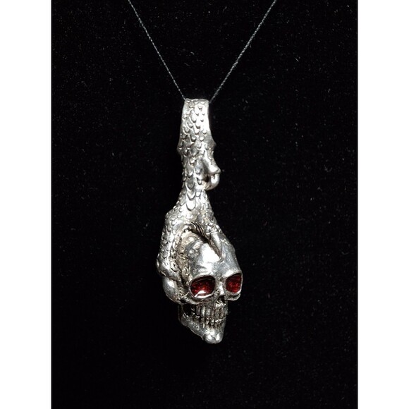 Vintage Eagle Claw Grabbing Skull Pendant Comstock Pewter Stamped Red Eyes Rare - Picture 2 of 6